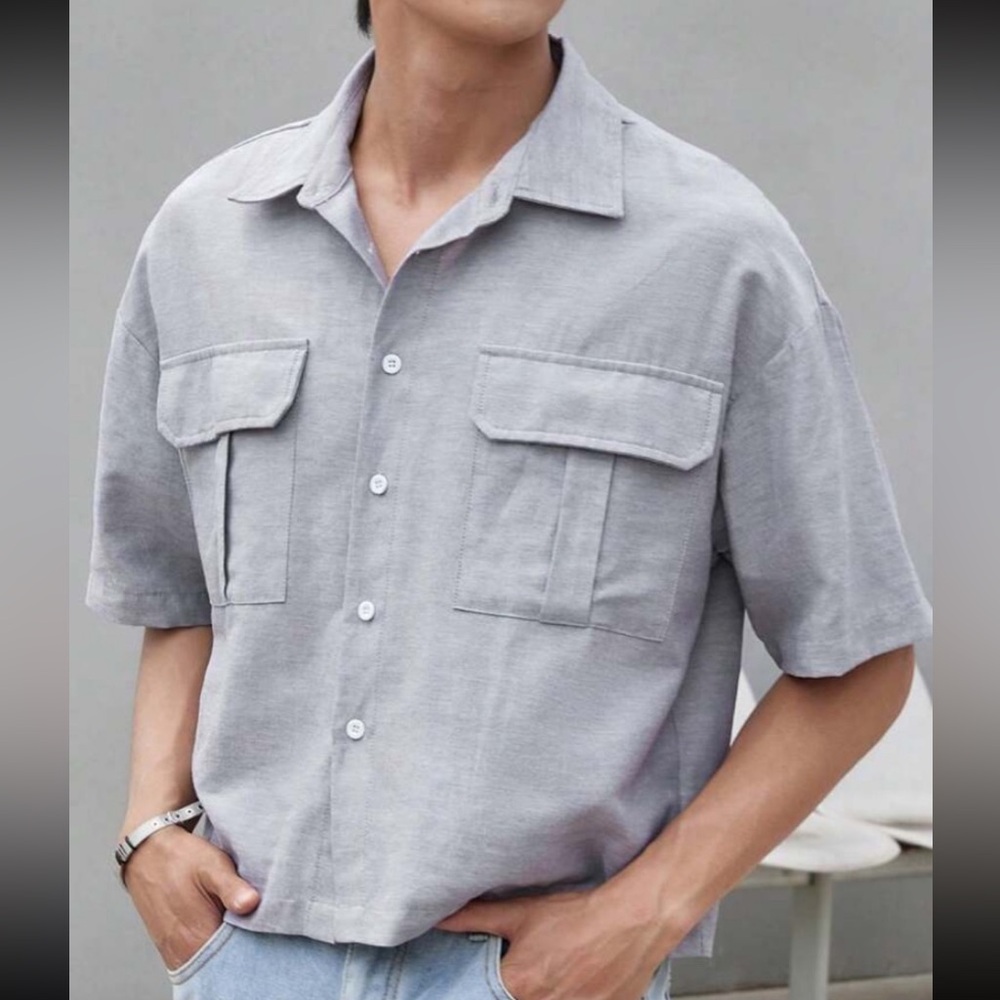 SHEIN Gray Casual Loose Button Down Shirt